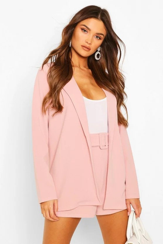 Blazer & Self Fabric Belt Short Suit Set | Boohoo.com (US & CA)