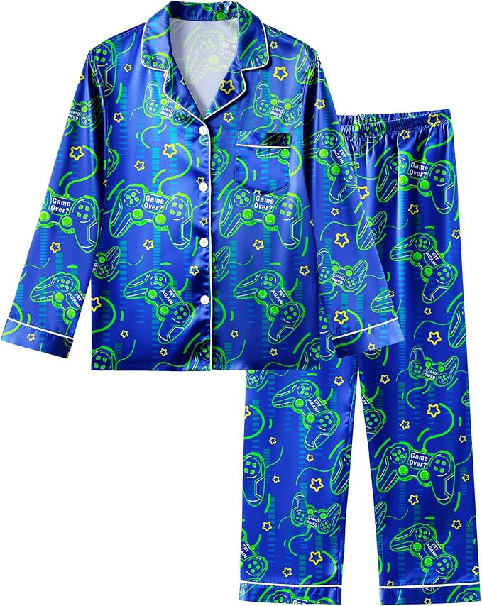 Fiodrimy Boys Pajamas Silky Satin Big Boys PJs Set 2 Piece Sleepwear Button Down Kids Jammies Lou... | Amazon (US)