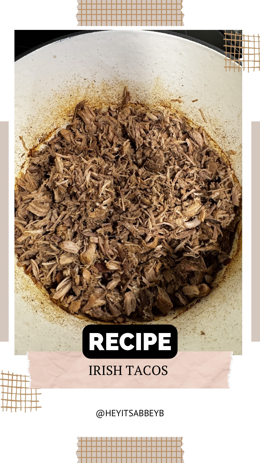 It was taco Tuesday on St. Patrick’s day, so of course we needed to put an Irish twist on it. The kids ate them, however they prefer regular beef tacos than these 🤣

The meat was excellent, and honestly the leftovers I added bbq sauce to and enjoyed it on pickles! 



Ingredients:
For the Pork:
- 2 pounds Pork Shoulder (choose well-marbled cuts for maximum tenderness)
- 1 medium Onion (or shallots for milder taste)
- 3 cloves Garlic (opt for fresh or pre-minced)
- 1 cup Beer (or chicken broth for non-alcoholic)

For the Tortillas:
- 8 pieces Tortillas (corn or flour based on preference)

For the Toppings:
- 1 cup Salsa (homemade or store-bought)
- 1 cup Diced Onions (red onions for color and flavor)
- 0.25 cup Cilantro (or fresh green onions as a substitute)
- 2 pieces Lime Wedges (for brightness)

Equipment:
- Dutch oven

Method:
1. Sear the Pork: Heat a heavy-lidded pot or Dutch oven over medium-high heat. Sear the pork shoulder chunks until browned on all sides—about 8-10 minutes. This step adds rich flavor to the meat!
2. Add Aromatics: Stir in the chopped onion and minced garlic to the pot. Sauté until the onions become translucent and fragrant, around 3-4 minutes. Your kitchen will smell heavenly during this step!
3. Deglaze with Beer: Pour in the beer (or chicken broth), making sure to scrape the bottom of the pot to lift those delicious browned bits. It’s a flavor bomb in the making! Cover the pot with a lid.
4. Slow Cook: Move to the oven and cook at 300°F (150°C) for about 3 hours. You’ll know it’s ready when the pork is fork-tender and pulls apart easily. Patience is key for epic flavor!
5. Shred and Serve: Remove the pork from the pot and shred it with forks. Serve it in warmed tortillas along with your favorite toppings—feel free to get creative!





#food #foodie #foodoftheday #foodofinstagram #foodlover 

#LTKU #LTKvlog #LTKfoodie