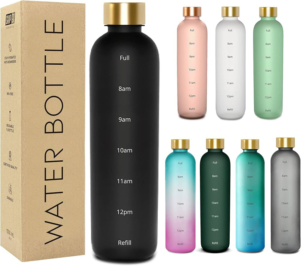 ShapEx - Time Marked Cute Water Bottles For Women And Men With Times To Drink, BPA Free Frosted &... | Amazon (US)