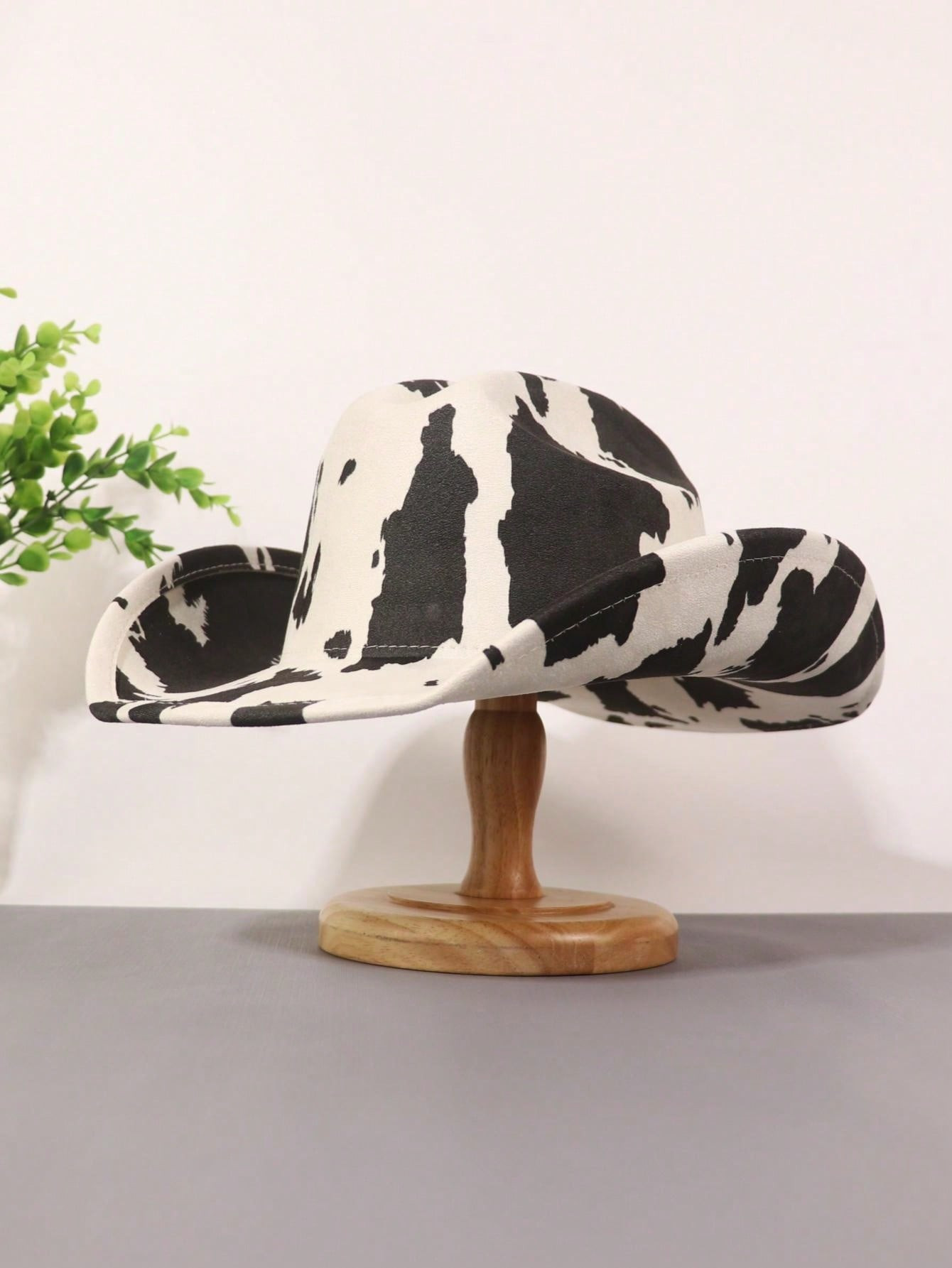1pc Unisex Cow Print Western Cowboy Hat Wide Brimmed Sun Hat For Outdoor Activities Such As Hiking, Fishing, Music Festival, Birthday Party. A Perfect Clothing Accessory Gift For Her Halloween
 | SHEIN