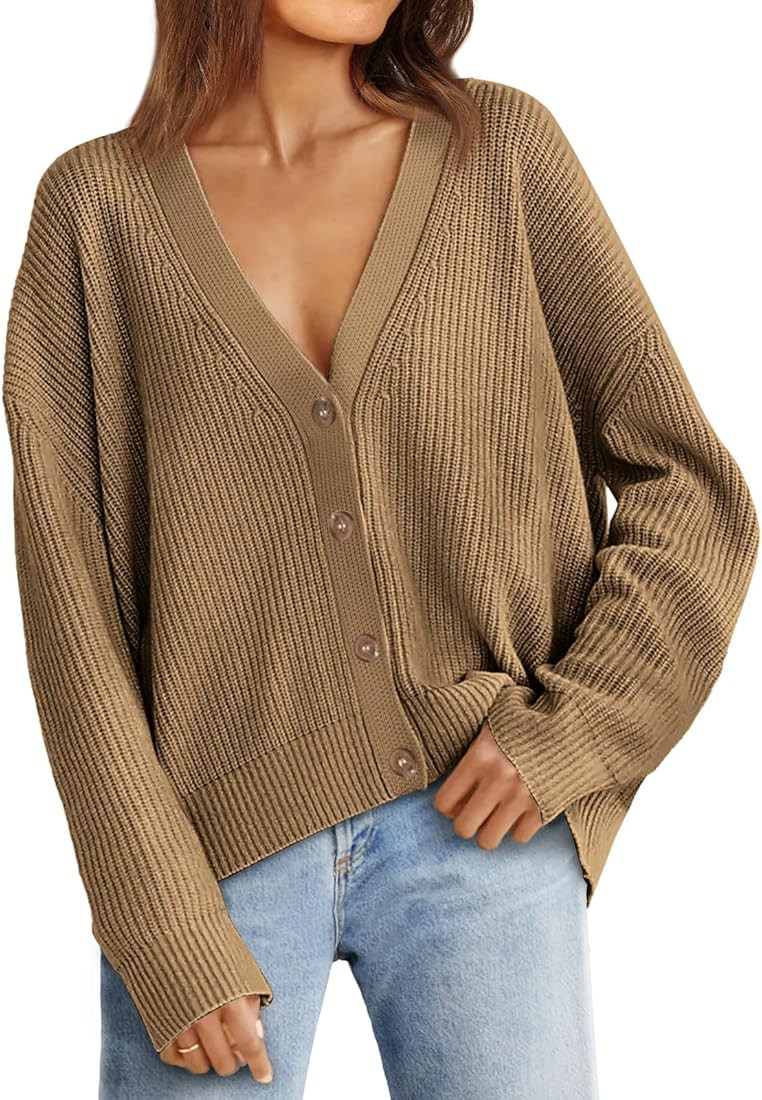 Women's Cardigan Sweaters 2023 Fall Oversized Open Front Button V Neck Lightweight Cardigans Knit... | Amazon (US)
