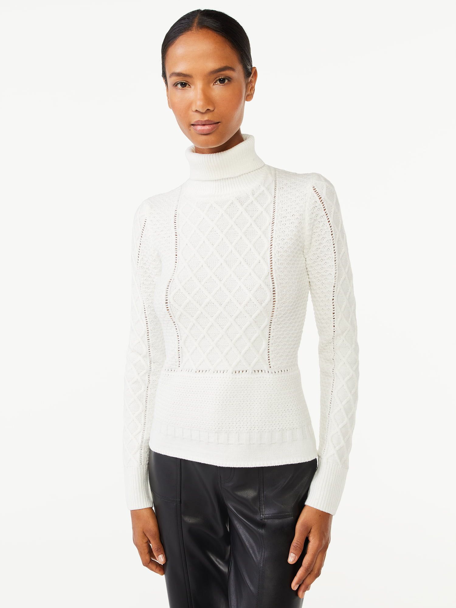Scoop Women's Cable Knit Turtleneck Sweater - Walmart.com | Walmart (US)