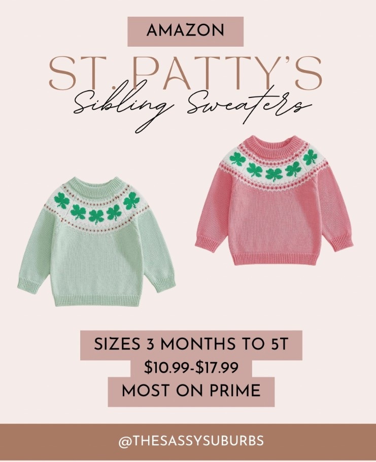 I found such a sweet classic St. Patty’s Day option for your kiddos on Amazon! I feel like these could pass for a speciality sweater from one of those southern children’s boutiques. Not that I don’t love to support small but for these ancillary holidays (and with an infant who will not wear this again due to sizing), I love this affordable option! 🍀🍀🍀 

#LTKBaby #LTKKids #LTKmomlife