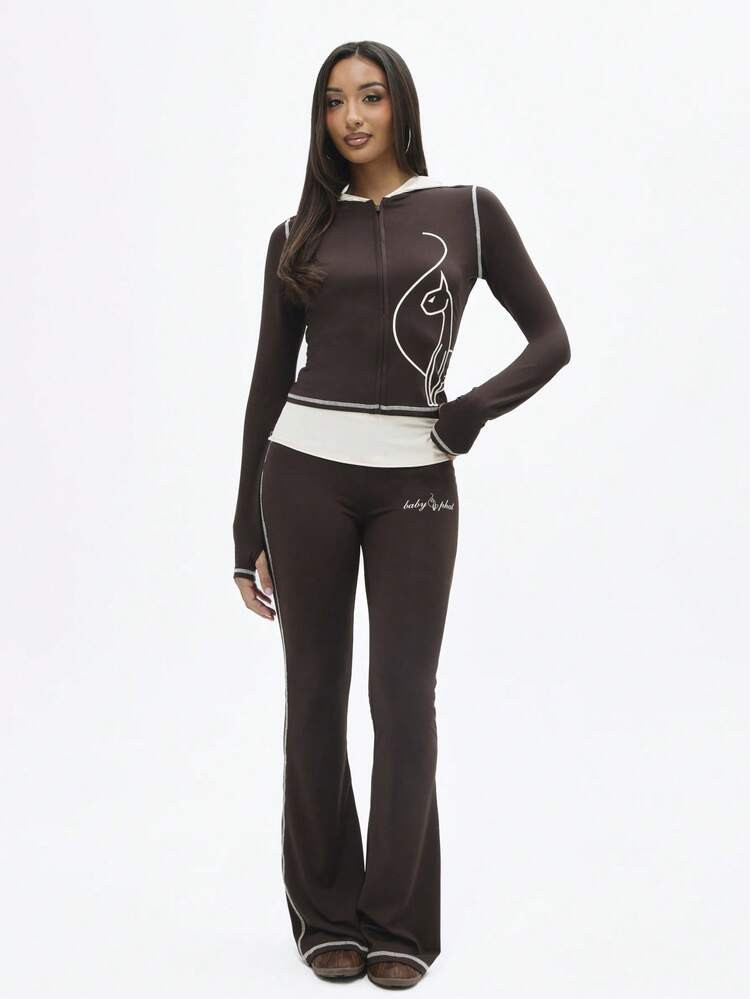 BABYPHAT Zip Up Hooded Top With Contrast White Trim And Hood Detail Long Sleeve Fitted Cropped De... | SHEIN