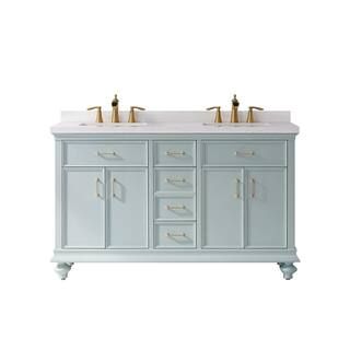 Charlotte 60 in. W Vanity in Finnish Green with Composite Stone Vanity Top in Carrara White with ... | The Home Depot