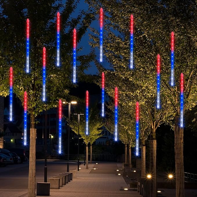 Dazzle Bright 288LED 4th of July Lights, Red Blue & White Meteor Shower Rain Lights 11.8 Inch 8 T... | Amazon (US)