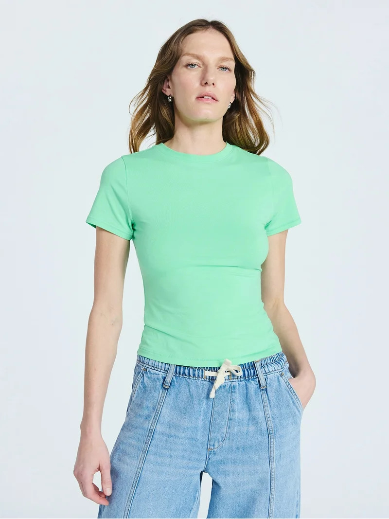 Scoop Women’s Stretch Cotton Blend Baby Tee with Short Sleeves, XS-XXL | Walmart (US)