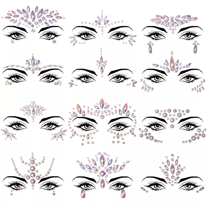 Face Gems hair Glitter 10 Sets Women Mermaid Face Jewels makeup