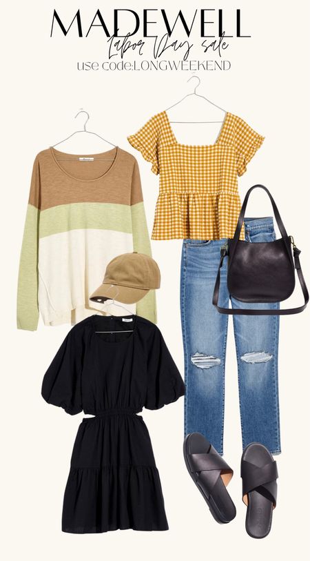 Madewell Labor Day sale. Use code: longweekend for a discount! 

Summer sale that is great transitional clothing for fall styling 

Handbag - black dress - summer dress - fall sweater gingham peplum yellow denim jeans black crossbody bag neutral hat nude hat

#LTKsalealert #LTKunder100 #LTKstyletip