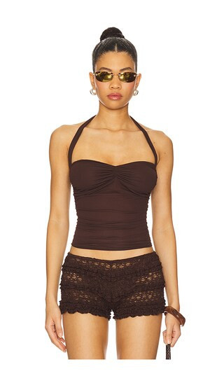 Indah Kora Solid Tiny Sleeve Coco Tee in Brown. - size M | Revolve Clothing (Global)