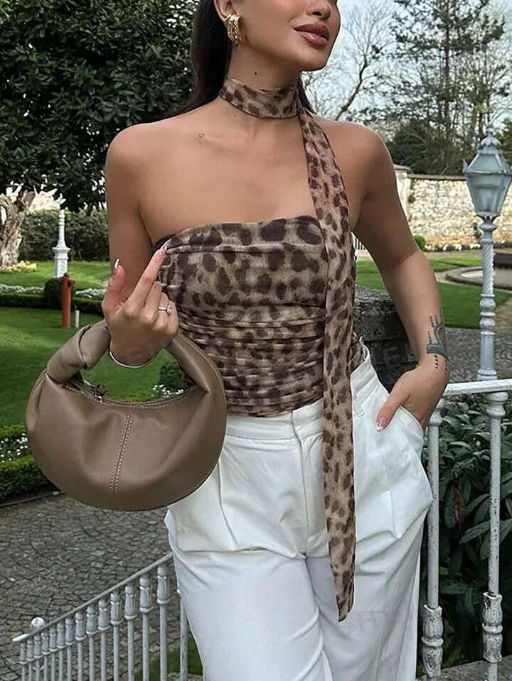 SHEIN Privé Women's Summer Elegant & Fashionable Old Money Style And Music Festivals Sexy Leopar... | SHEIN