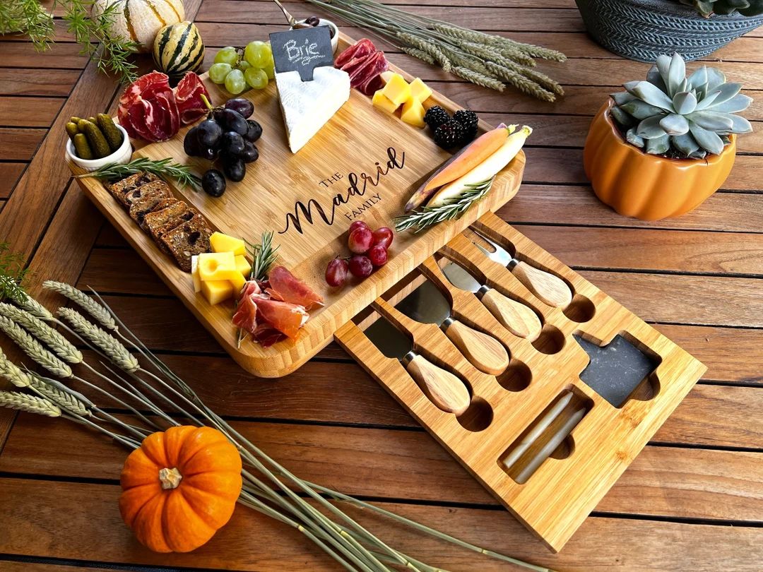 Personalized Charcuterie Board Set/11 pcs Cheese Board And Knife Set, Realtor Closing gift, Custo... | Etsy (US)