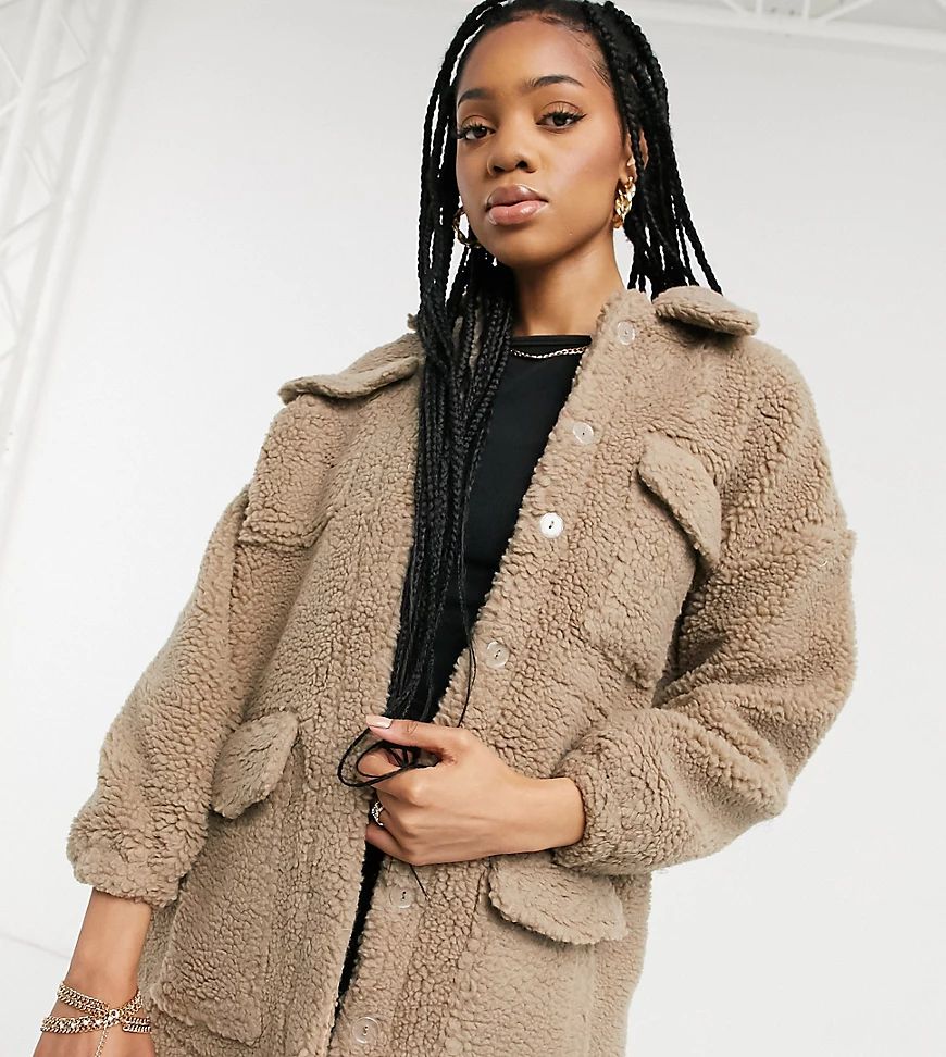 Missguided Tall borg shacket in sand-Beige | ASOS (Global)