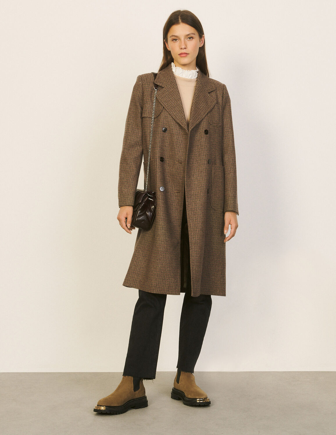 Long checked coat | Sandro-Paris US