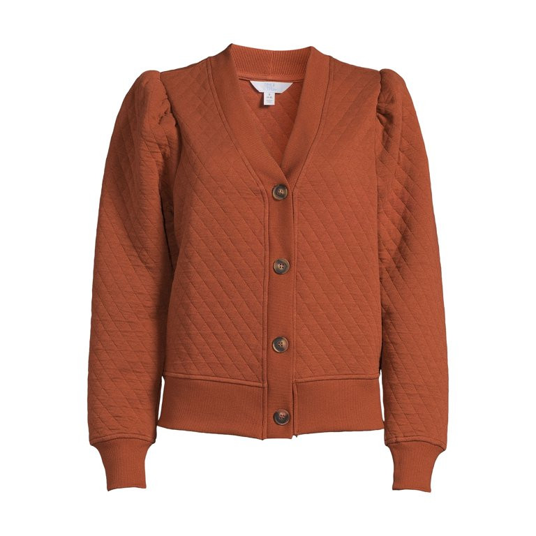 Time and Tru Women's Coordinating Quilted Puff Sleeve Top | Walmart (US)