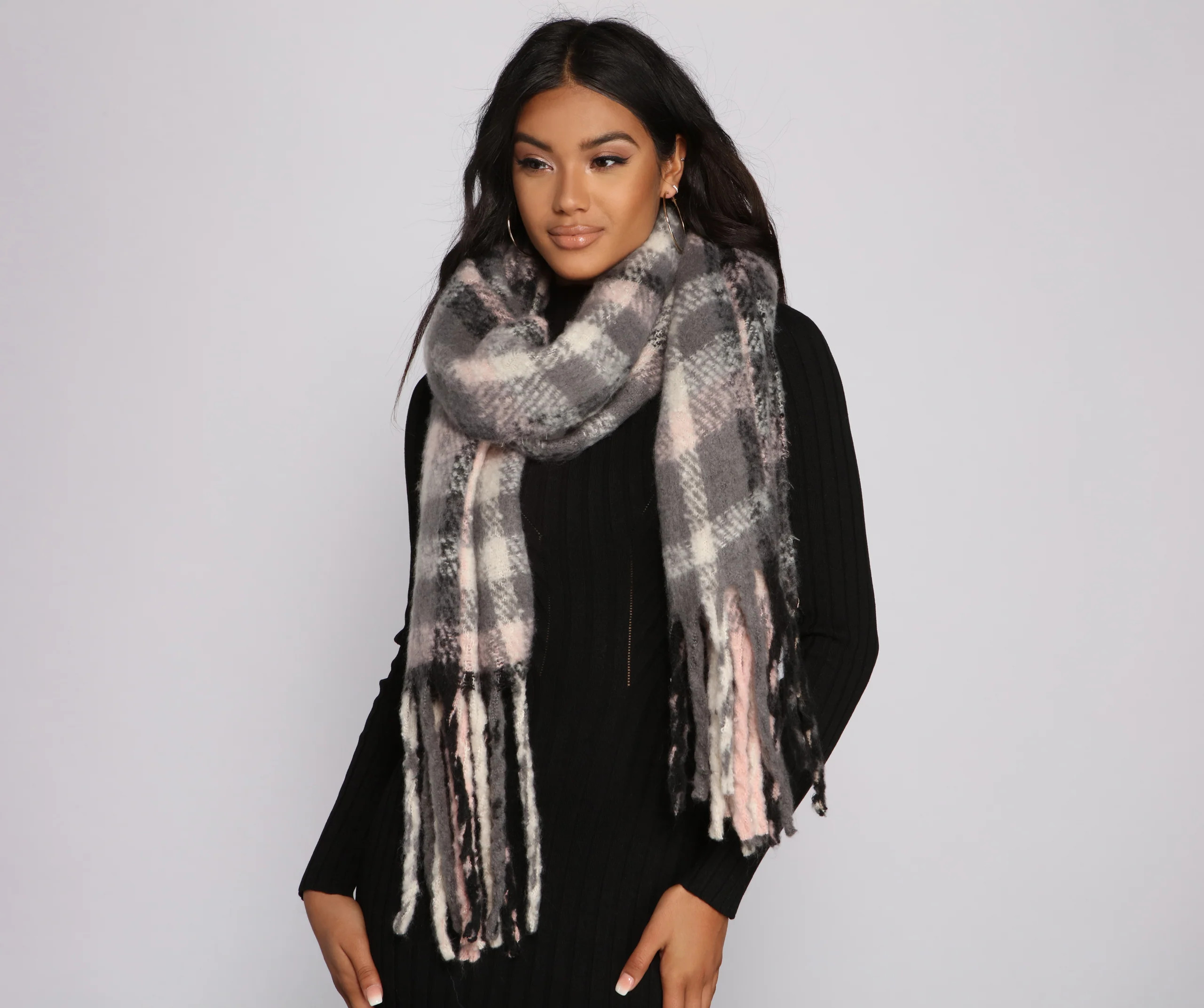 Cozy Plaid Fringe Blanket Scarf | Windsor Stores