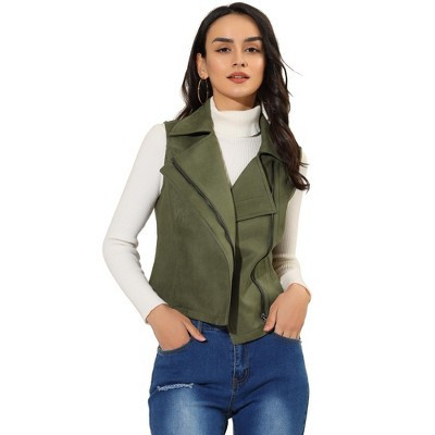 INSPIRE CHIC Women's Faux Suede Casual Sleeveless Biker Vest Jacket Army Green X-Small | Target
