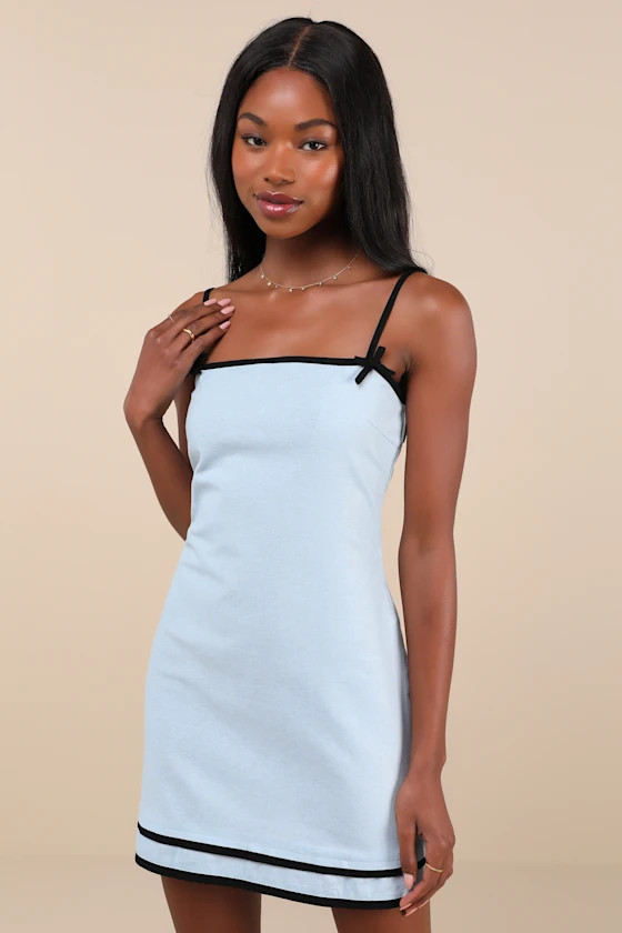 Plasina Light Blue and Black Cotton Sleeveless Bow Mini Dress
            Motel
         $36$65
 ... | Lulus