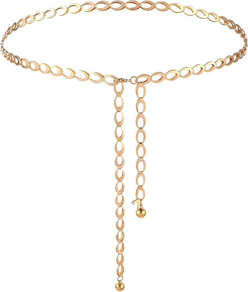 Metal Waist Chain Belt for Women, Adjustable Waist Chain Link Body Waist Long Hollow Belt for Jea... | Amazon (US)