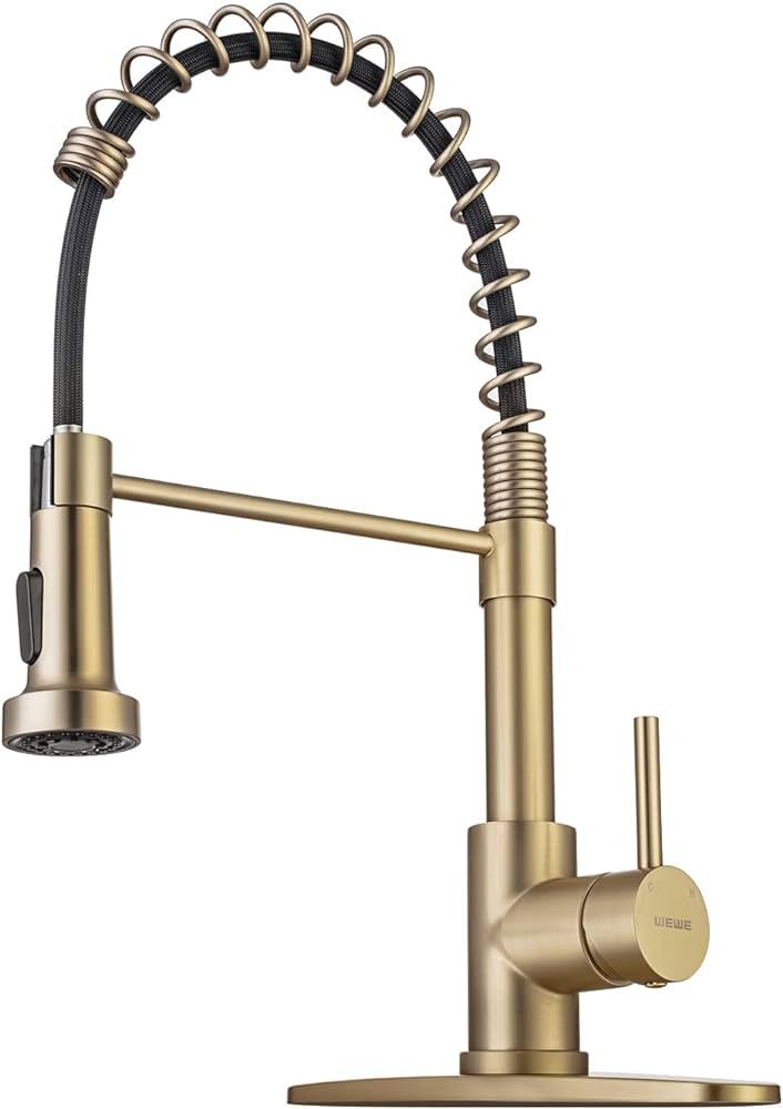 WEWE Brushed Gold Kitchen Faucet with Pull Down Sprayer, RV Brass Kitchen Faucet Stainless Steel ... | Amazon (US)