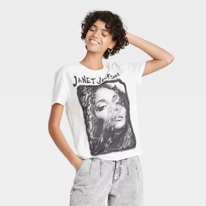 Women's Janet Jackson Short Sleeve Graphic T-Shirt - White | Target