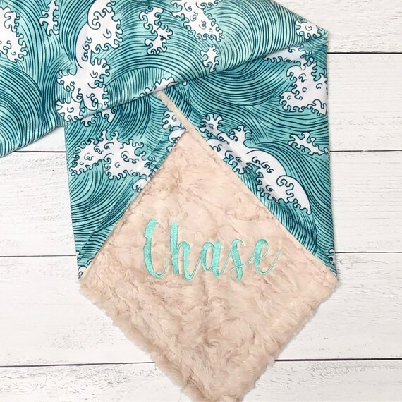 Personalized Baby Blanket, Waves Baby Blanket, Surf Baby, Minky Blanket, Monogrammed Baby Blanket... | Etsy (US)