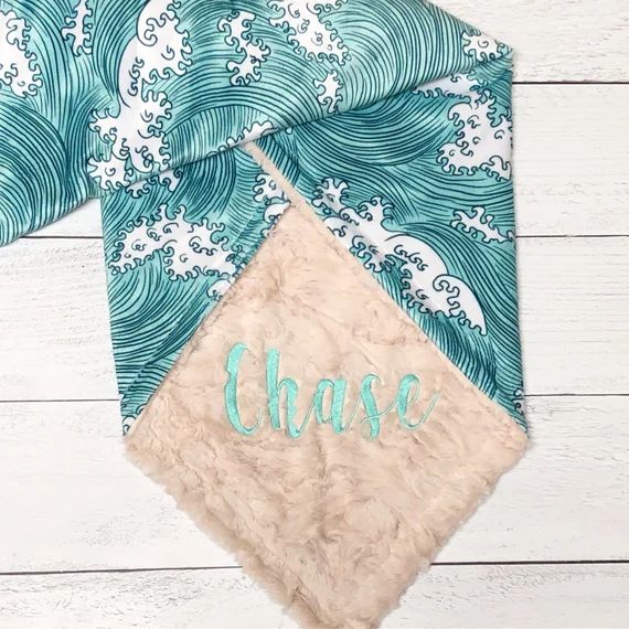 Personalized Baby Blanket, Waves Baby Blanket, Surf Baby, Minky Blanket, Monogrammed Baby Blanket... | Etsy (US)