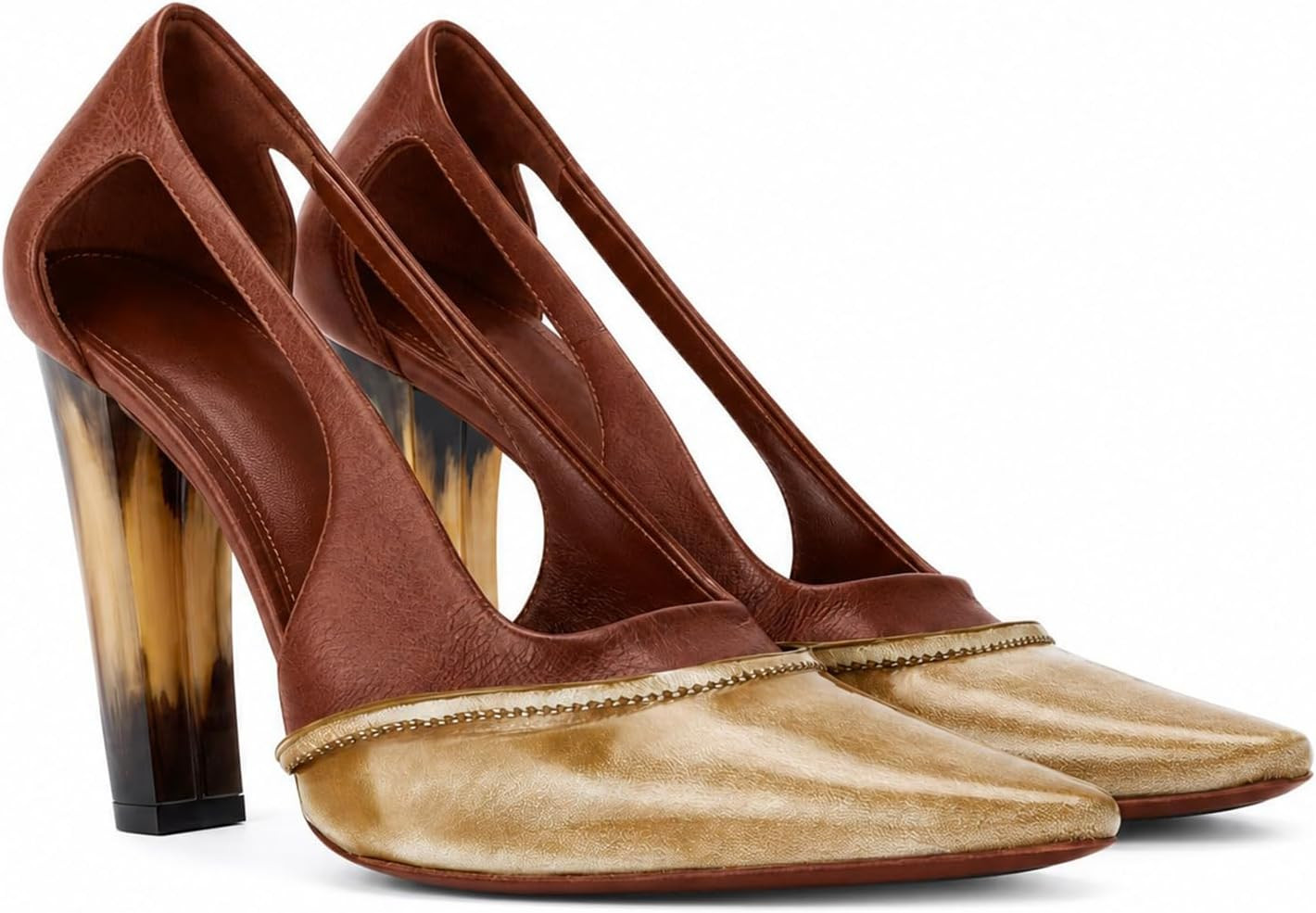 Two‑Tone Pointed Toe Pumps for Women Cut‑Out Block High Heels | Amazon (US)