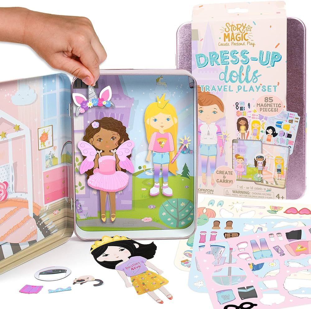 Story Magic Dress-Up Dolls Playset, Pretend Play Magnetic Case, Magnet Outfit and Accessory Piece... | Amazon (US)