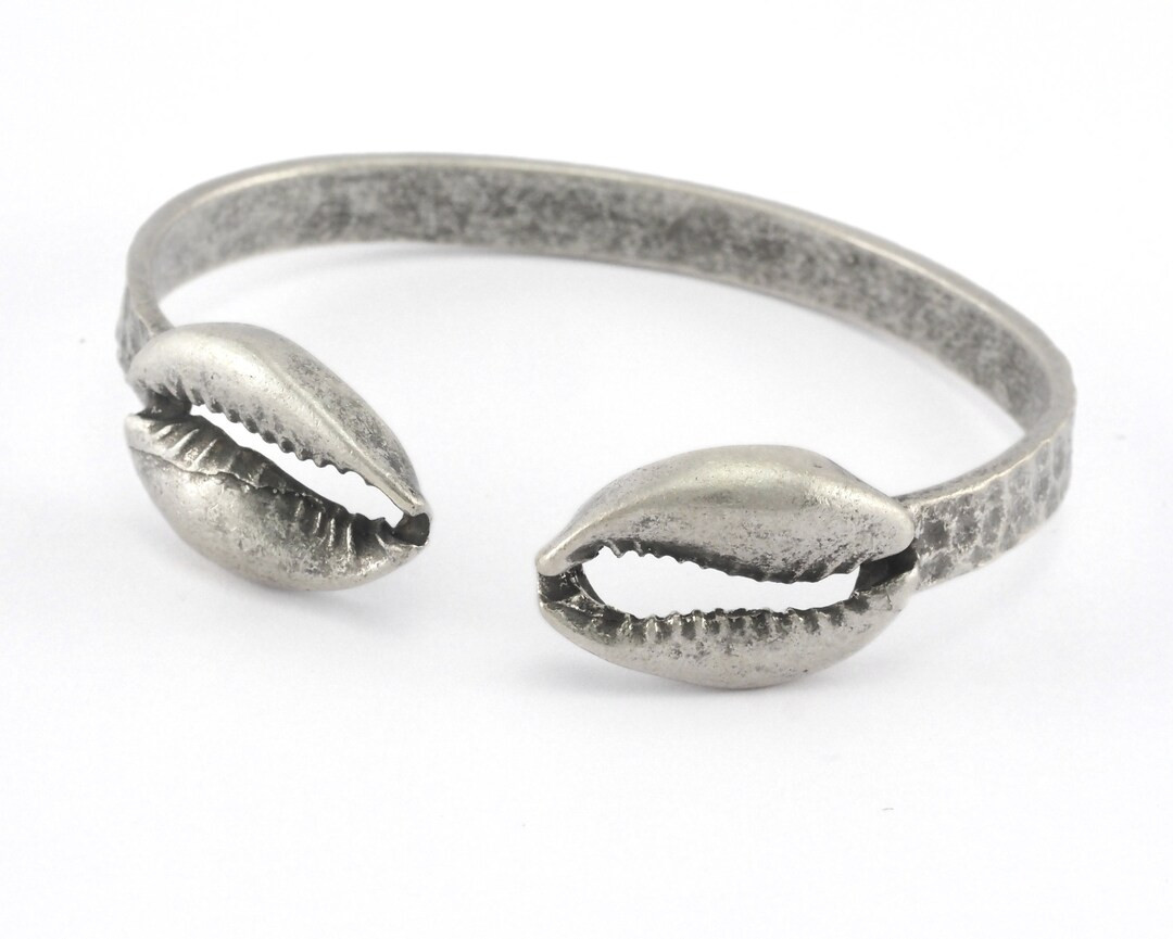 Hammered Cowrie Bracelet Adjustable 65mm Antique Silver Plated Brass Findings Charms 2288 - Etsy | Etsy (US)