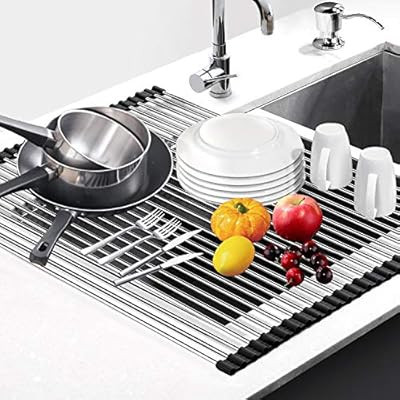 Dish Drying Rack 17.6" x 16", G-TING Over Sink Roll Up Large Dish Drainers Rack, Multipurpose Fol... | Amazon (US)