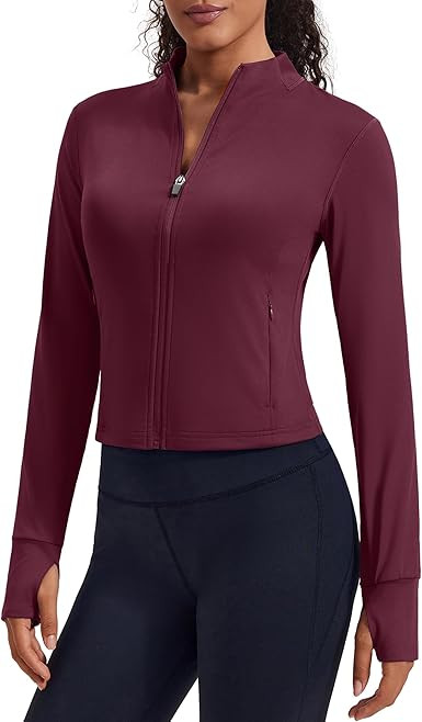 PINSPARK Women Cropped Workout Jackets Full Zip Slim Fit Athletic Jackets Thumb Holes Running Jac... | Amazon (US)