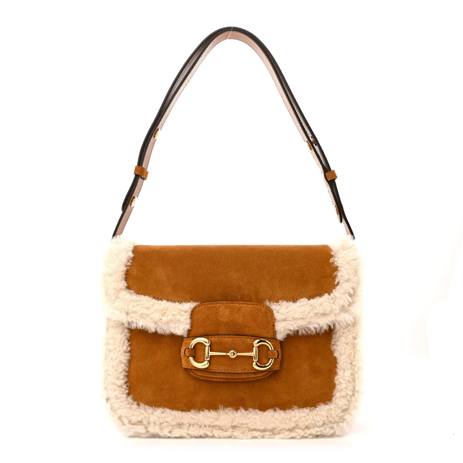 Suede Shearling Horsebit 1955 Shoulder Bag Brown | FASHIONPHILE (US)