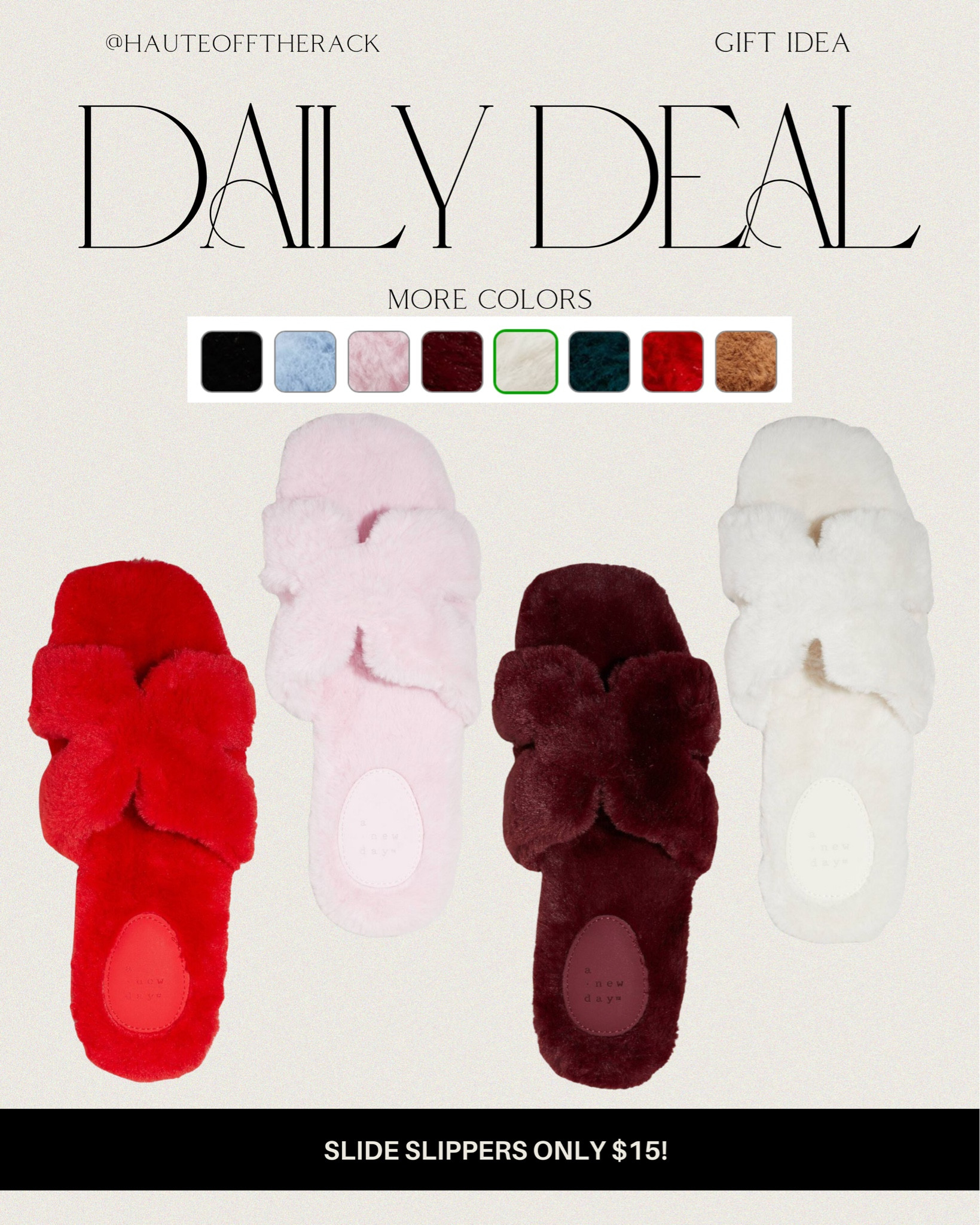 These slippers on target come in so many colors and are only $15!

#target #giftidea #giftsforher #slippers #giftsunder20 #cozygifts #dailydeal

#LTKGiftGuide #LTKShoeCrush #LTKFindsUnder50