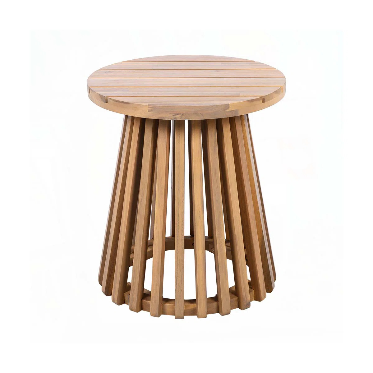 Corianna Round Acacia Wood Side Table With Slatted Base | Wayfair North America
