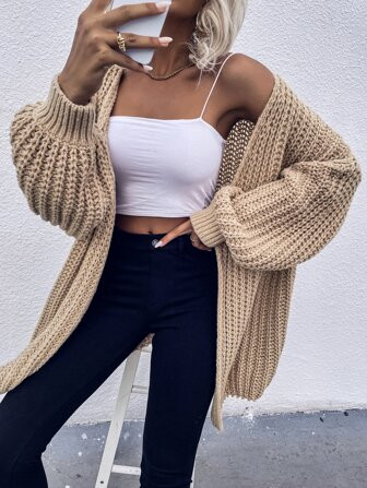SHEIN LUNE Chunky Knit Drop Shoulder Cardigan | SHEIN