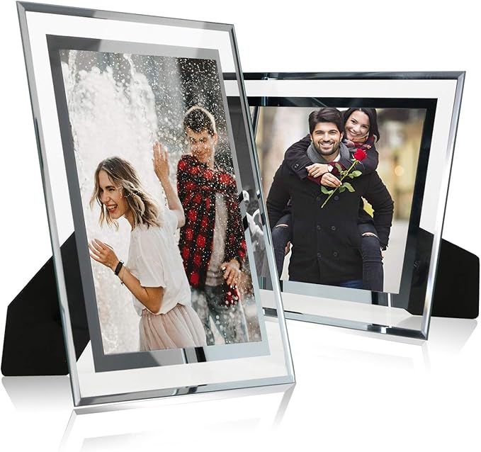 5x7 Glass Picture Frame,Silver Mirrored for Photo Display Stand on Tabletop,Pack of 2 By Cq acryl... | Amazon (US)