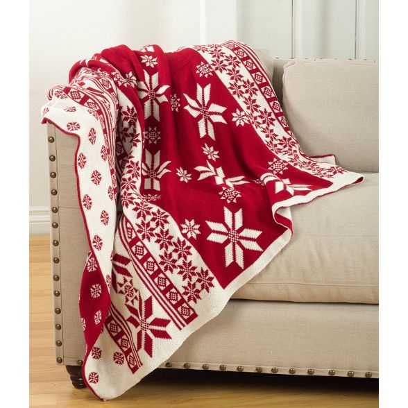 50"x60" Knitted Christmas Design Throw Red - SARO | Target