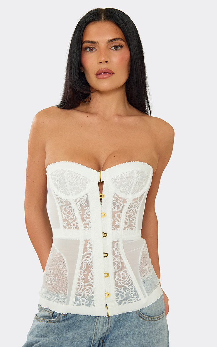 Bandeau Clasp Front Corset Top In White Lace | EGO Shoes (US & Canada)
