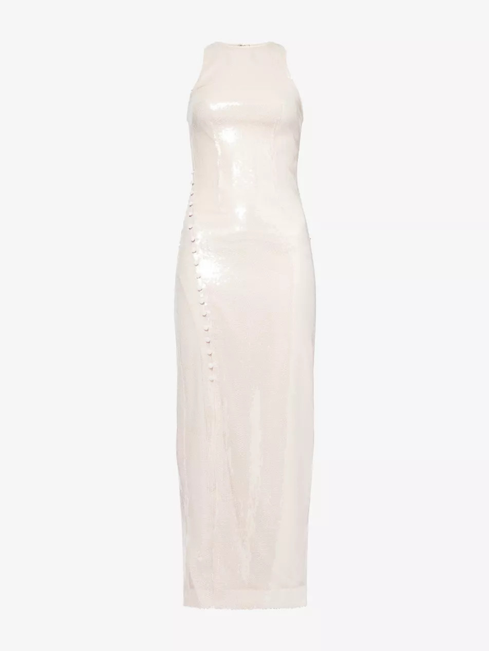 Round-Neck Buttoned Sequin Maxi Dress | Selfridges