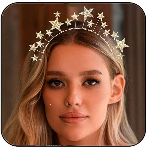 CAKURE Stars Halo Crown Silver Crystal Headband Goddess Bridal Tiara and Crowns Rhinestones Tiara... | Amazon (US)