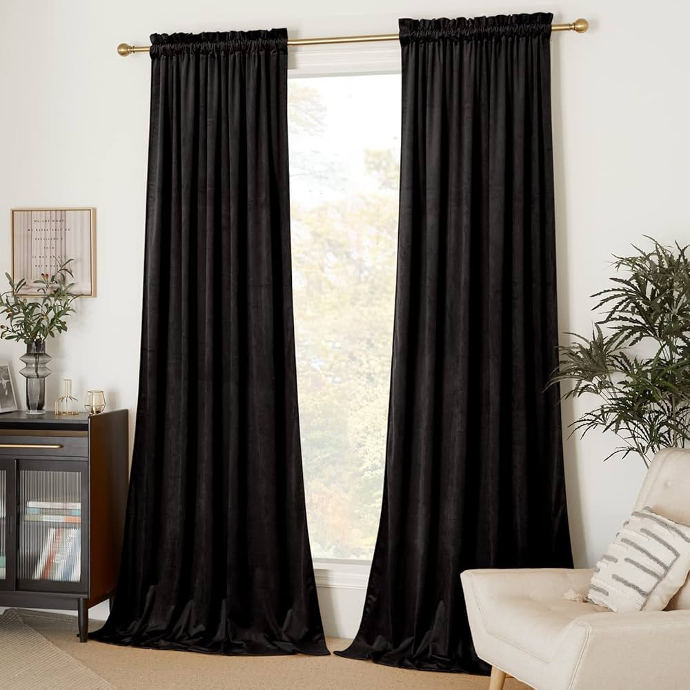 NICETOWN Halloween Black Velvet Blackout Curtains, Solid Heavy Matt Rod Pocket Drapes/Window Trea... | Amazon (US)