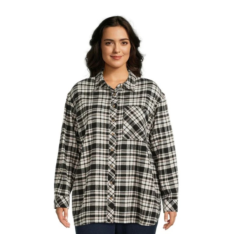 Terra & Sky Women's Plus Size Oversized Button Front Shirt | Walmart (US)