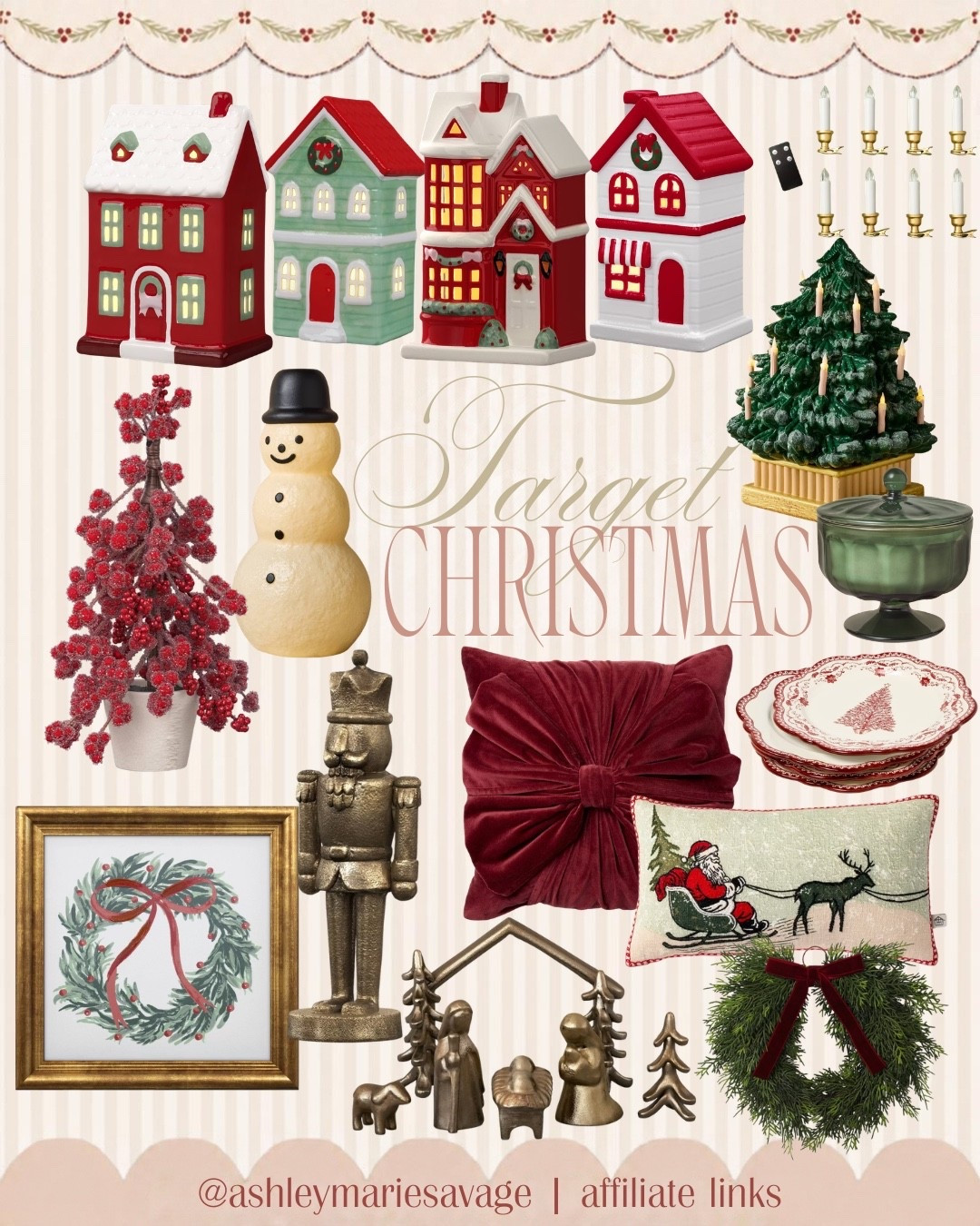 Target dropped Christmas decor and it is stunning! Loving the ceramic houses for a pop-up color. Brass Nutcracker and nativity set our timeless Christmas decor. Also, these vintage inspired plates would be beautiful for your Christmas tablescape.  #ChristmasDecor #HolidayStyling #ChristmasPillows #ChristmasWreath #TargetChristmas #TargetFinds ￼

#LTKSeasonal #LTKHome