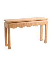 52in Mahogany Wood And Rattan Scalloped Console Table | Marshalls