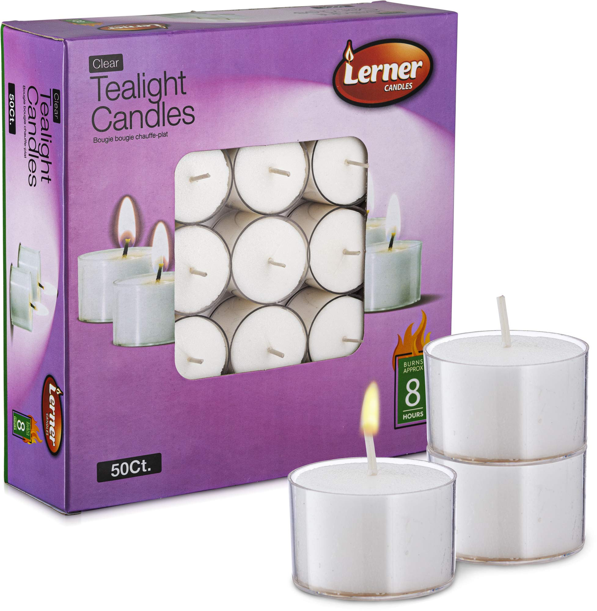 Lerner Clear Tea Lights Candles Bulk - Long Burning 8 Hour Clear Cup Tealight 50 Pack - Consisten... | Amazon (US)