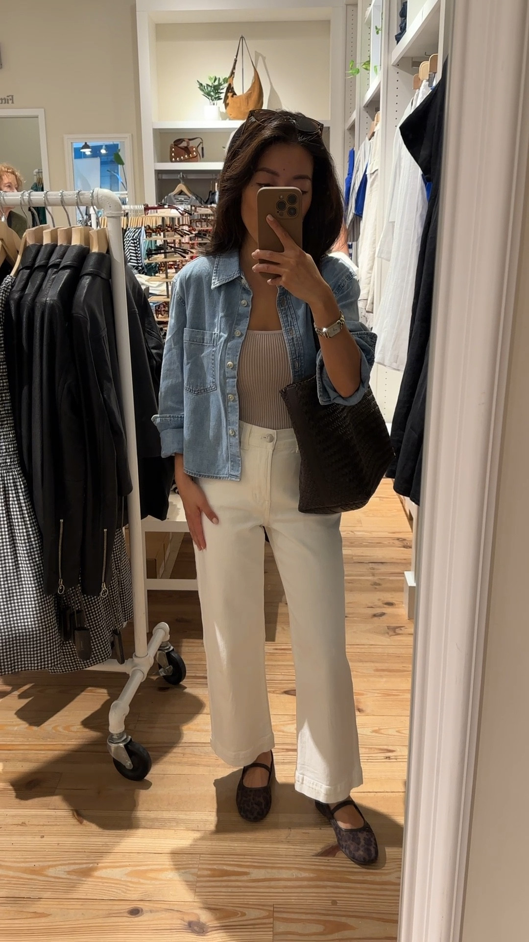 Same denim shirt worn open as a light jacket! And these mesh flats (3 colors) are the most lightweight and airy, on sale this weekend along with my tote 

• Madewell leopard mesh flats 5H
• shirt xxs great length for petites 
• woven leather bag fits laptop and lots of stuff , good mom, school, travel and work tote 
• old rib tank
• Madewell perfect vintage wide crop jeans 24 petite linked similar good ones from gap if your size is sold out . Gap stride style is a little wider cut in comparison 

Casual weekend style, busy mom outfit , petite jeans , Madewell dale 

#LTKPetite #LTKFindsUnder100 #LTKxMadewell