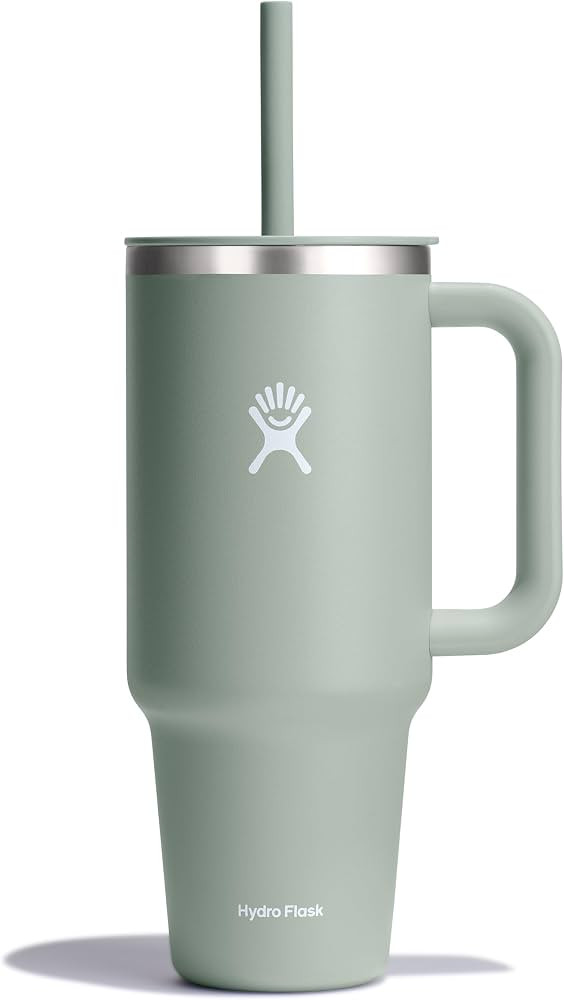 Hydro Flask Travel Tumbler with Handle, Lid and Straw - Insulated Stainless Steel in 40 Oz Agave | Amazon (US)