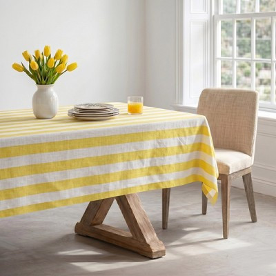 Solino Home Linen Primrose Yellow and White Tablecloth 60 x 90 Inches - Cabana Stripe for Dining Table, Holiday and Everyday Table Decor | Target